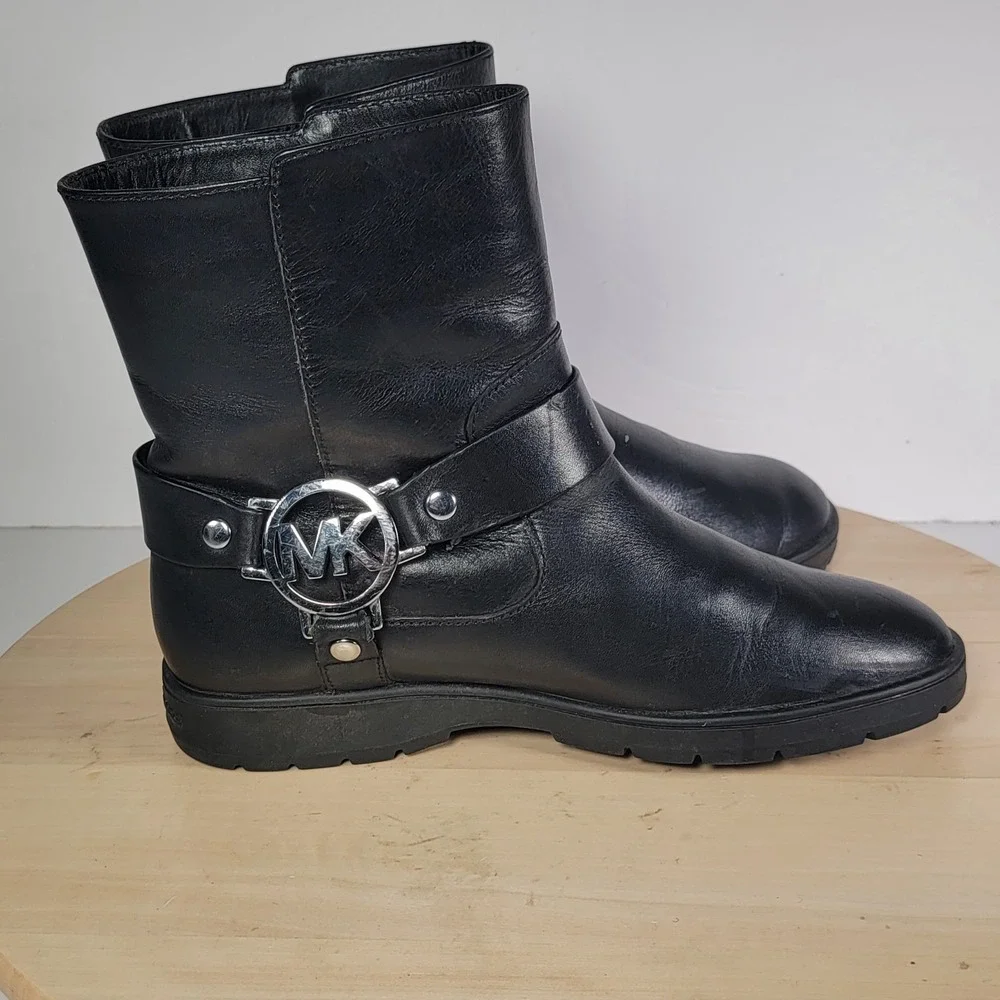 Michael Kors Fulton Black Leather Harness Biker Bootie Size 6.5M